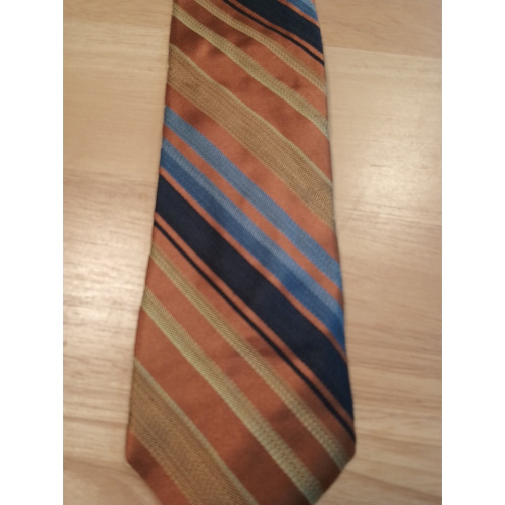 Louis Dell'olio Silk‎ Designer Orange Blue Gold Stripe Classic Tie